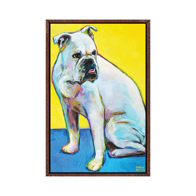 Bulldog On Yellow 1 Piece Wall Art on Canvas, 66.04 cm H x 45.72 cm W, Classic Wood Framed