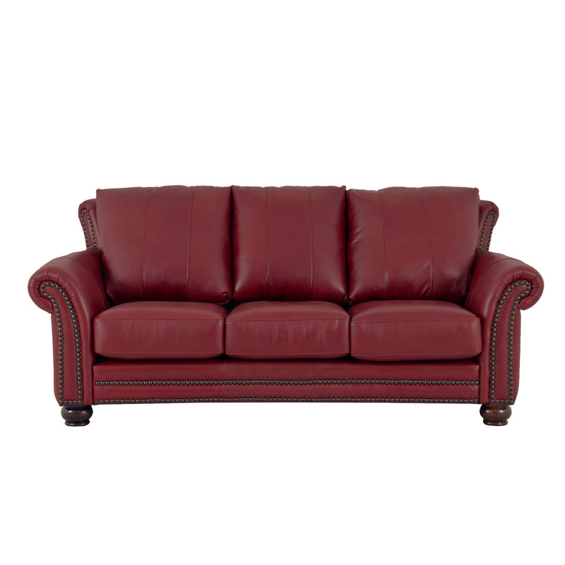 Stephie 90" Genuine Leather Rolled Arm Sofa, Brompton Deep Red Genuine Leather