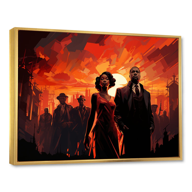 Rouge et noir Harlem Renaissance Couple - art mural Harlem Renaissance, Cadre flottant doré, H 30 po x l 40 po x P 1,5 po