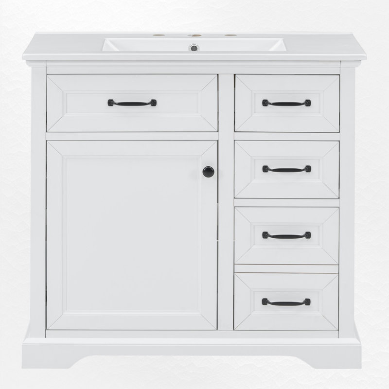 Ensemble de meuble-lavabo simple 36 po avec plateau en céramique, Blanc