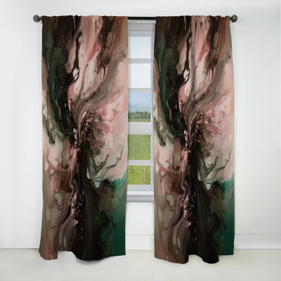 Pink Green Inner Worlds Of Marble II - Abstract Geometric Blackout Curtain - 1 Panels