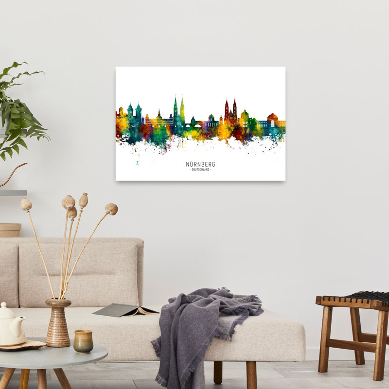 Affiche murale représentant la ligne d'horizon colorée de Nuremberg, une architecture contemporaine abstraite.