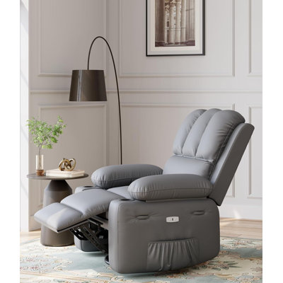 Leather Recliner Chair with 2 Cup Holders and Side Pocket