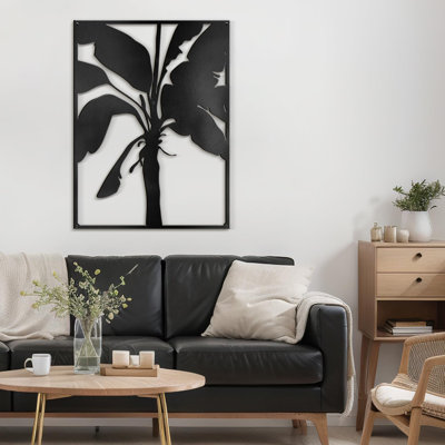 Tropical Black Banana Leaf Minimalist Modern Abstract Wall Accent Sculpture Hanging Decoration Metal Wall Decor