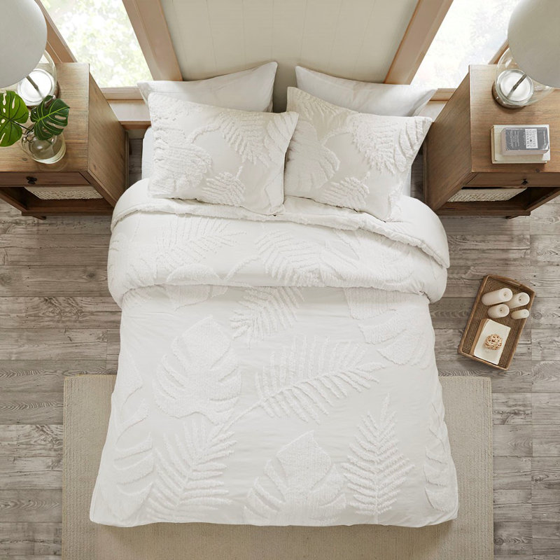 King White Cotton Chenille Comforter Set
