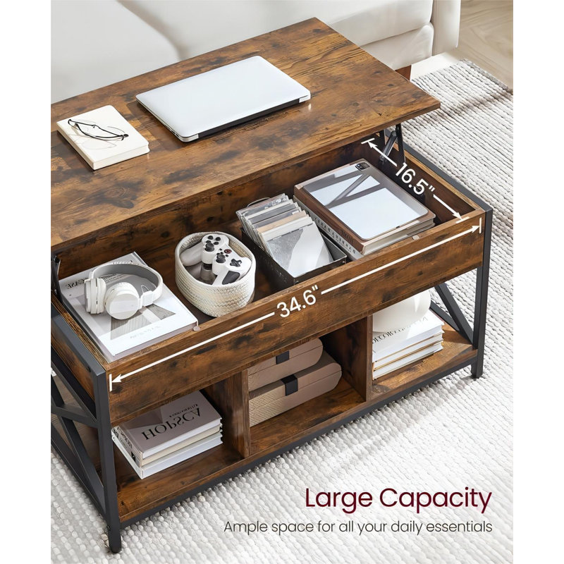 Rustic Brown and Black Lift-Top Coffee Table with Storage