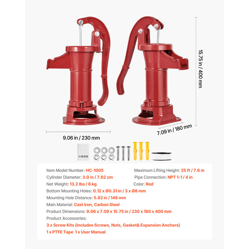 No Power Source Required / Manual Pump, Red