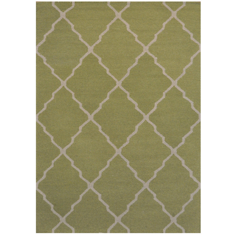 Tapis vert en laine touffeté à la main à motif géométrique Chorlton