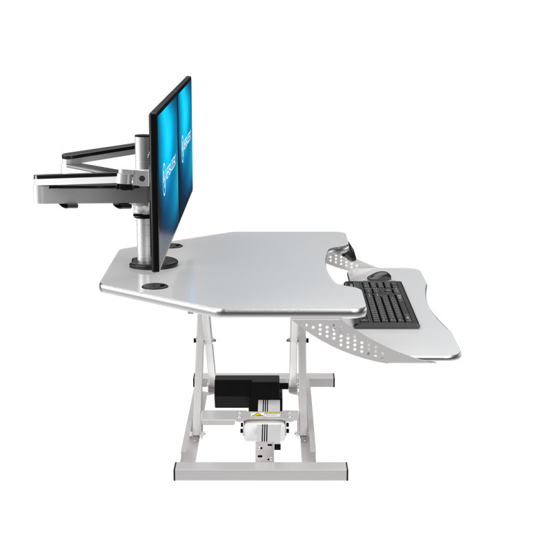 VersaDesk PowerPro Elite Corner Standing Desk Converter, 36" x 31" Electric Sit-Stand Desk Riser with Programmable Height, App Control & USB Charging – White