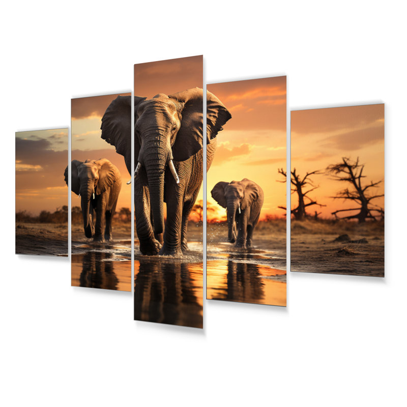 Éléphant ombres de la sérénité II - animaux, ensemble d'art mural en métal