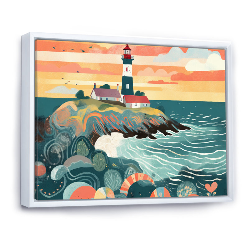 Phare côtier IV sur toile, H 24 po x l 32 po x P 1 po, Cadre flottant blanc