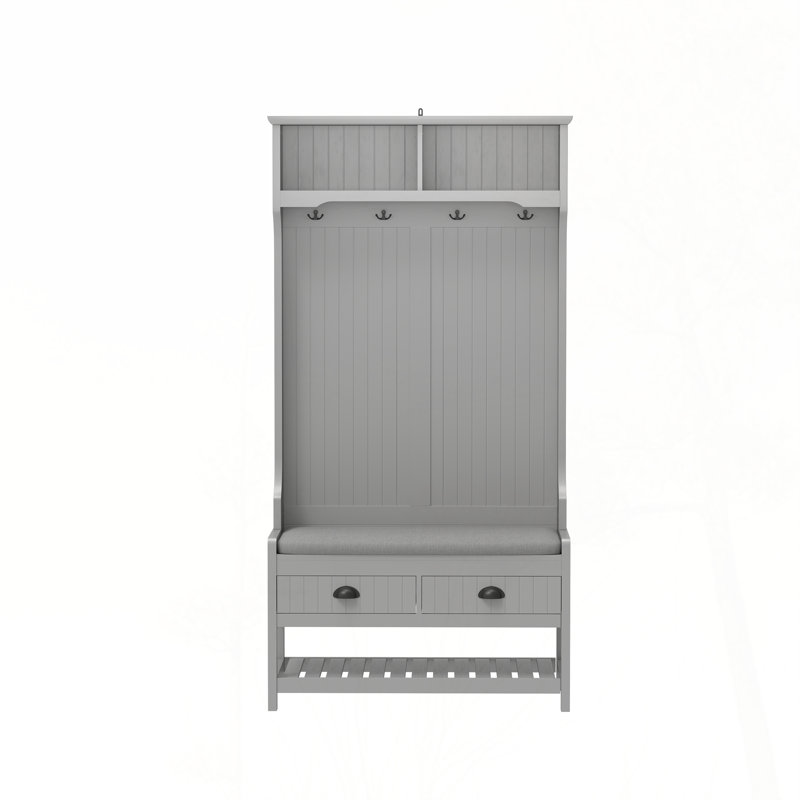 Cathryn Hall Tree 34.25'' Wide with Bench and Shoe Storage, Light Gray