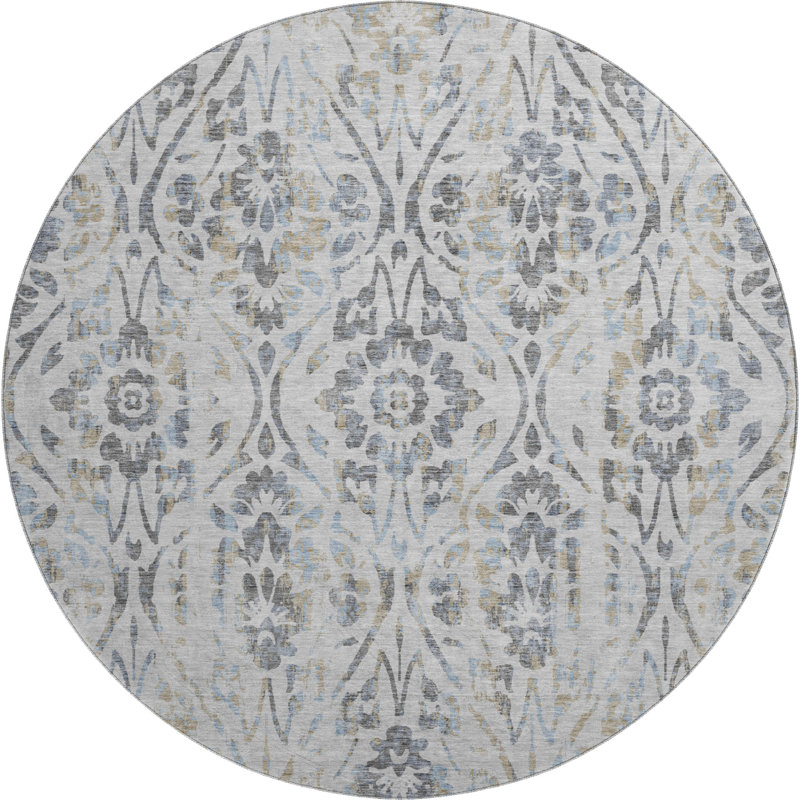 Premium Machine Washable Prisco Gray Rug, Round 8'