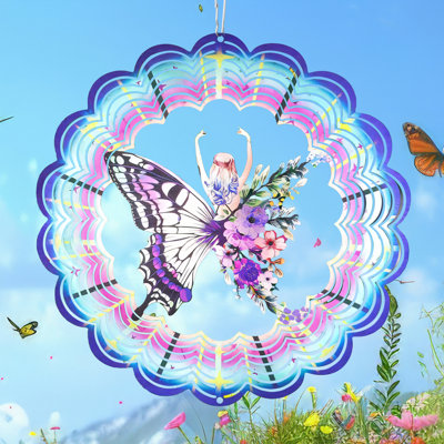 Bebhinn Butterfly Fairy Wind Spinner Mandala 3D Stainless Steel Laser Cut Metal Art Pattern Hanging Wind Spinner,Mother's Day Gift