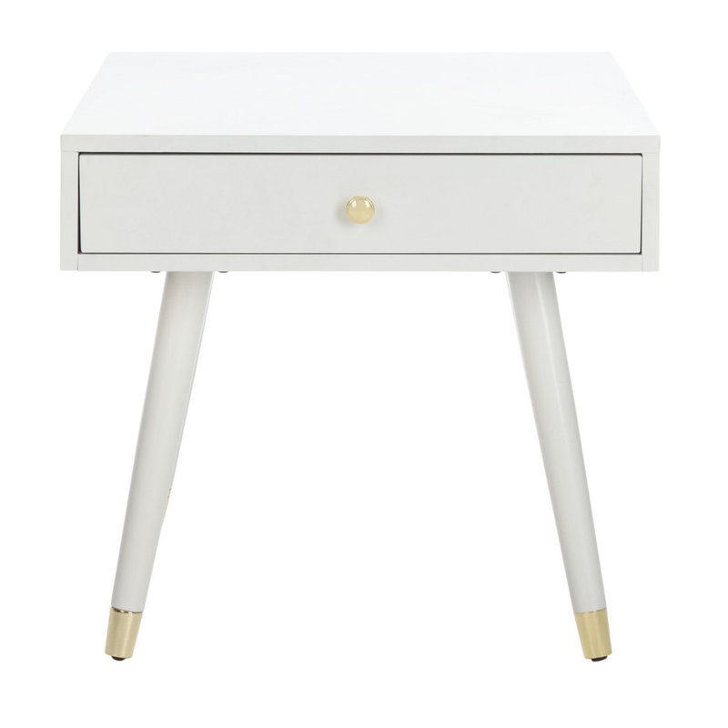 Table de bout en bois massif avec rangement Bryceon, Blanc
