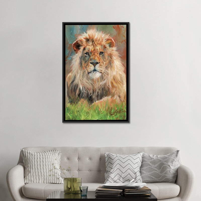 " Lion Front " by David Stribbling, 26" H x 18" W x 1.5" D, Black Framed Canvas, No Mat