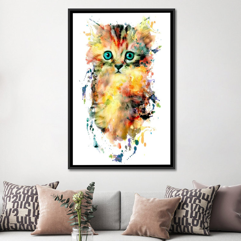 «Kitten», impression sur toile tendue, H 26 po x l 18 po x P 1,5 po, Toile avec cadre flottant noir, Pas de tapis