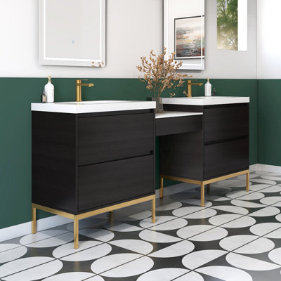 Meuble-lavabo double Rivo avec comptoir à maquillage
