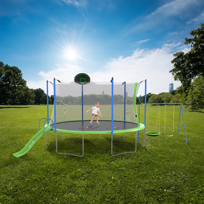 12Ft Trampoline With Slide And Swings