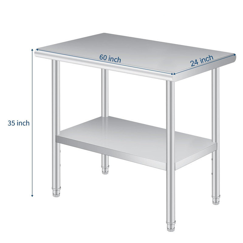 Table de préparation en acier inoxydable avec dosseret, tablette inférieure réglable et 4 roulettes, table commerciale robuste avec tablette inférieure réglable pour une utilisation extérieure, restaurants, hôtels, travaux