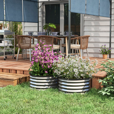 Lit de jardin surélevé galvanisé 2 - 23,5 po x 11,88 po, bordure argentée, assemblage facile, auto-drainant pour la germination extérieure, environnement sécuritaire pour 2 plantes avec bordure pour fleurs, herbes et légumes