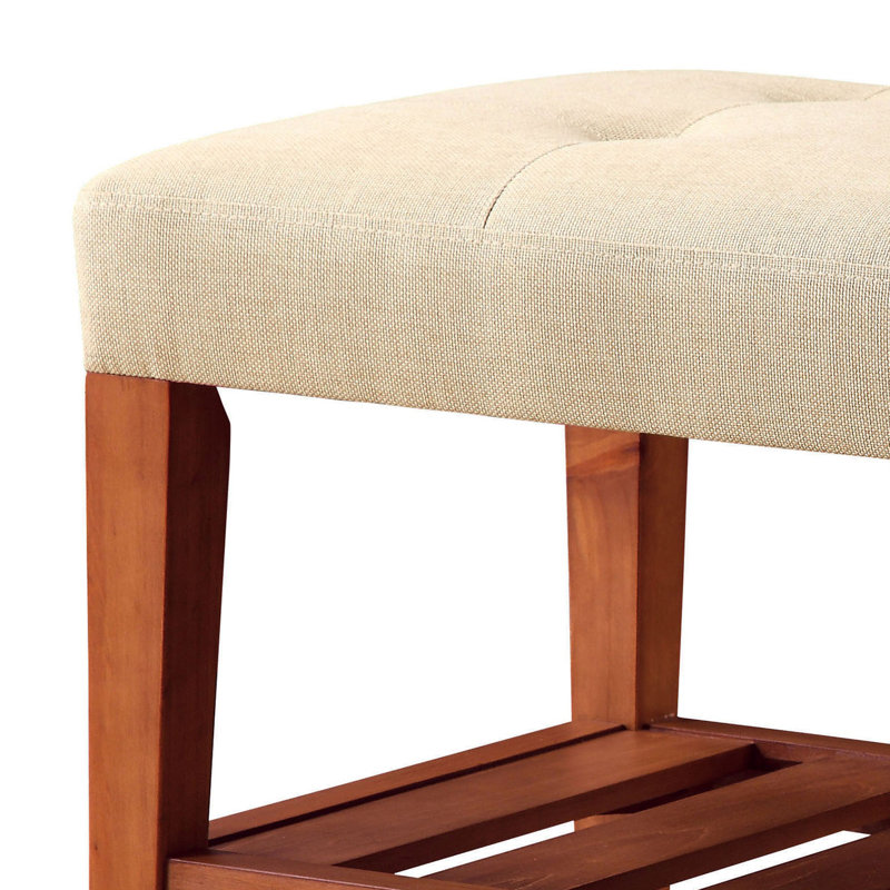 Banc de rangement rembourré en bois avec tablette à lattes Warwickshire, Beige, Noyer