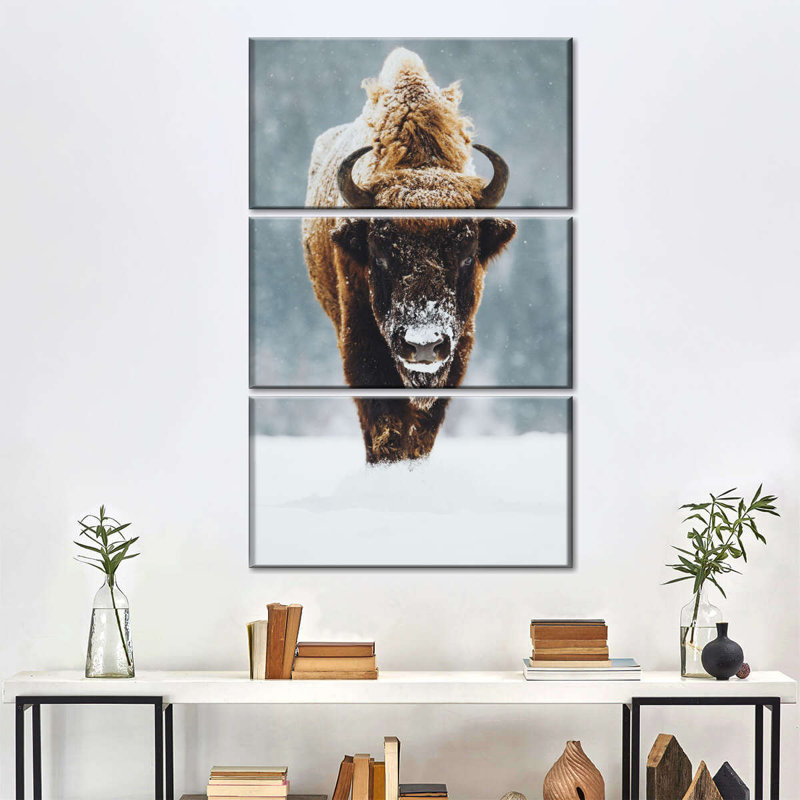 Winter Buffalo sur toile, ensemble de 3 pièces, H 38 po x l 24 po x P 1,25 po