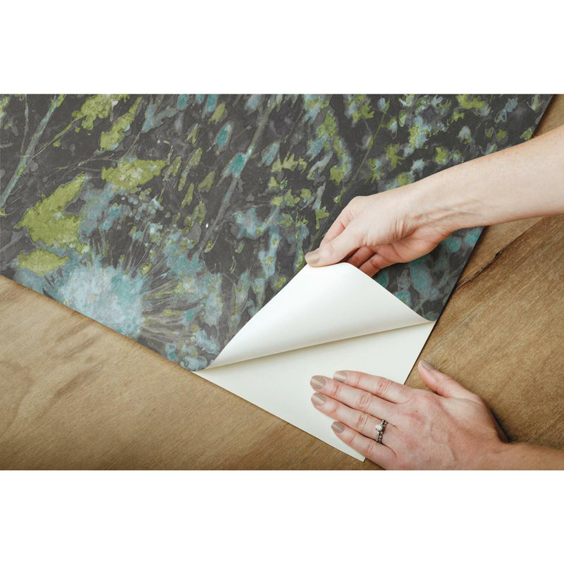 DANDELION PEEL & STICK WALLPAPER, Teal/Black