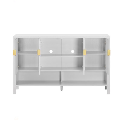 55.1'' Storage Sideboard With 4-Doors,Multi Functional Buffet With Open Shelf And 2-Tiers Adjustable Shelves,Modern Cabinet With Double Hooks,Suitable For Living Room, Hallway, Dining,Office.
