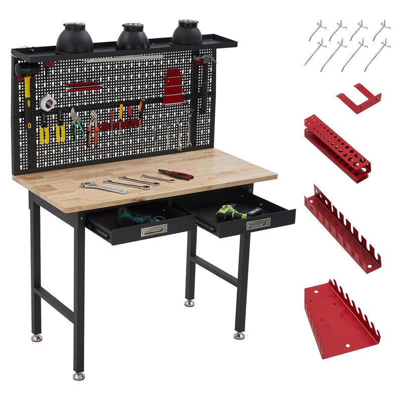 Établi de garage 48 po / 60 po avec panneau perforé, prises de courant et éclairage - Établi polyvalent d'une capacité de 800 lb pour le rangement d'atelier, d'entrepôt et de garage
