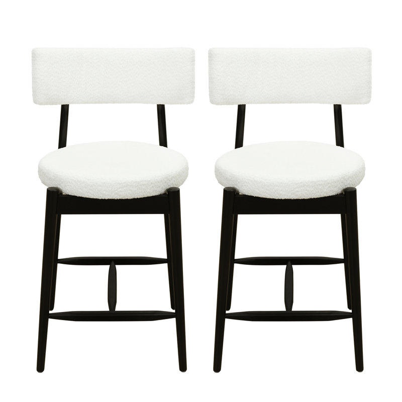 Tabourets de bar Mid-Century modernes, noirs et beiges de 2, rembourrés Boucle, coussin en mousse à haute densité, pieds en bois d'hévéa, revêtement de bistro confortable pour la cuisine, structure, plusieurs espaces de repas