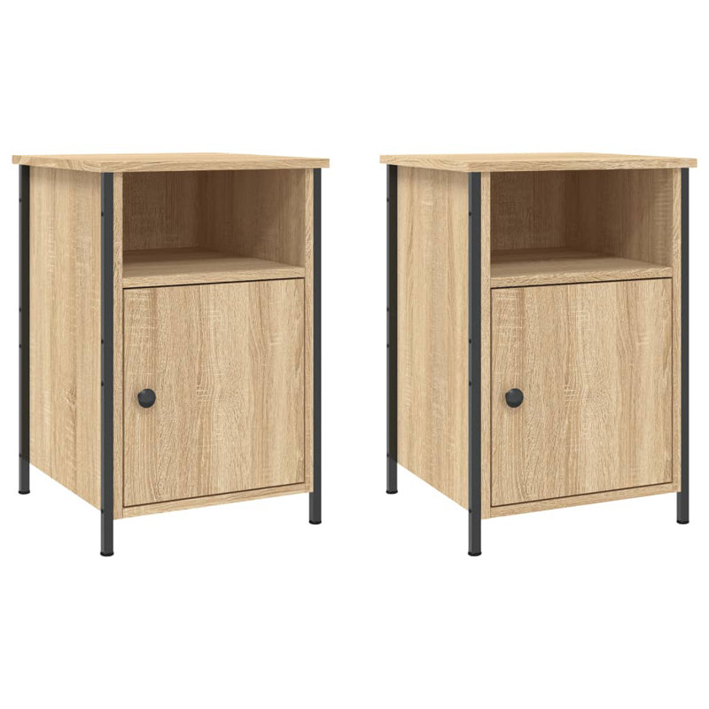 Mehetabel 40cm W Iron Bedside Table, Sonoma Oak, Set of 2