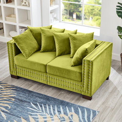 Velours moderne pour 2 personnes avec accoudoirs carrés et clous argentés, sièges confortables, rangement, esthétique des housses lavables, structure solide, coussin amovible