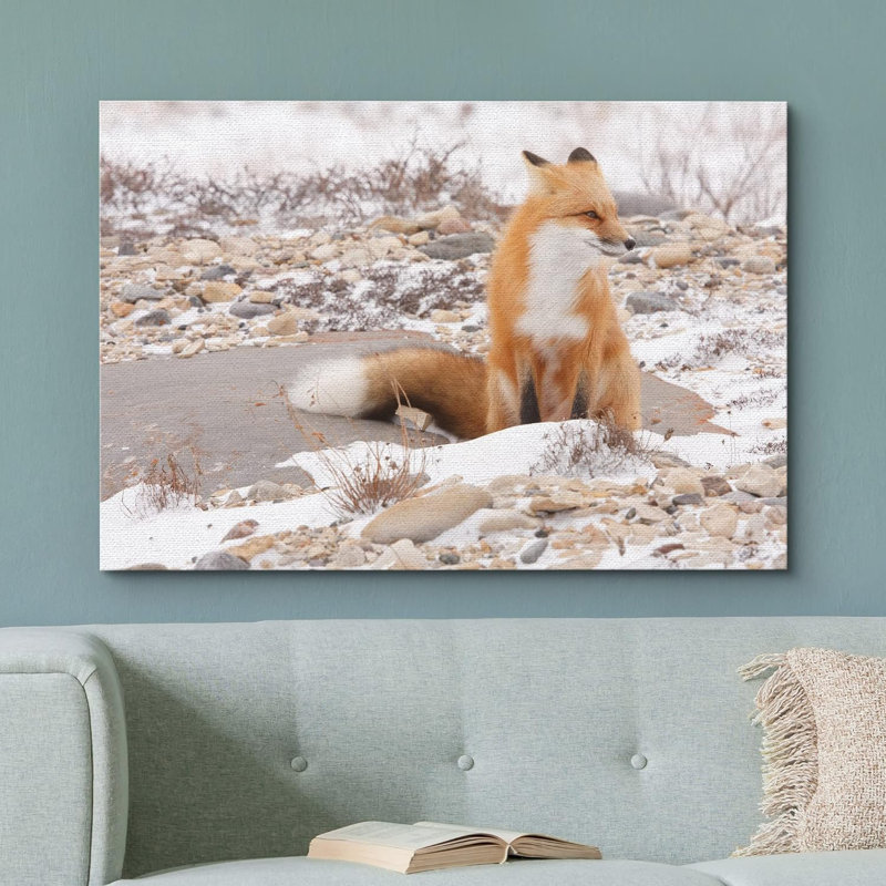 Renard dans la nature en hiver sur toile, Toile tendue, H 32 po x l 48 po x P 1,5 po