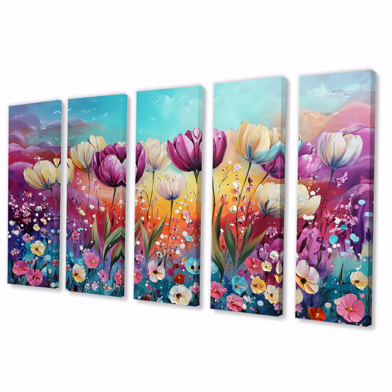 Bradcliff - décoration murale tulipes - art mural traditionnel 5 pièces, H 28 po x l 60 po