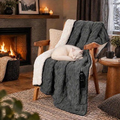 Couverture lestée chauffante de 6,8 kg (15 lb), jeté électrique avec contrôleur de mémoire, polaire ultra-douce à carreaux jacquard pour un sommeil profond et réparateur