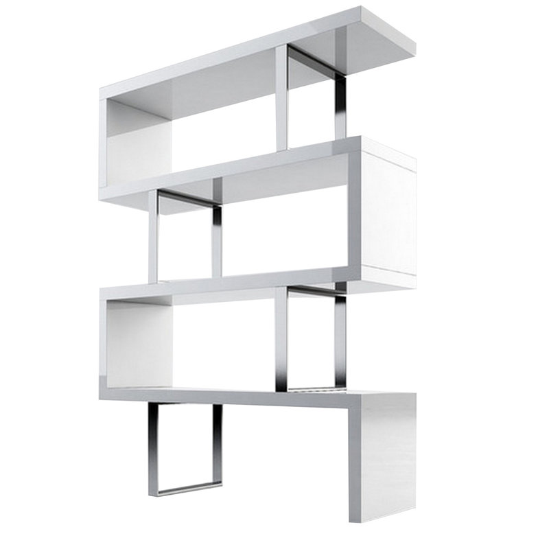 Charlis Geometric Bookcase, White, (4 Shelves) 67" H x 72" W x 16" D