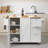 White Kitchen Island Cart with Solid Wood Top, Storage Cabinet, Wheels & Drop Leaf-1298293947-1298293946