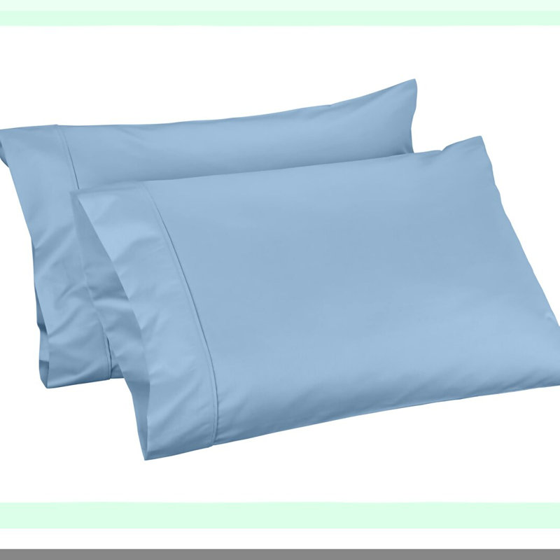 Luxury Cotton Z-Hem Pillowcase Set - 500 Thread Count Soft & Smooth Long-Staple Pillow Cases - Set of 2 Baby Blue Pillowcases