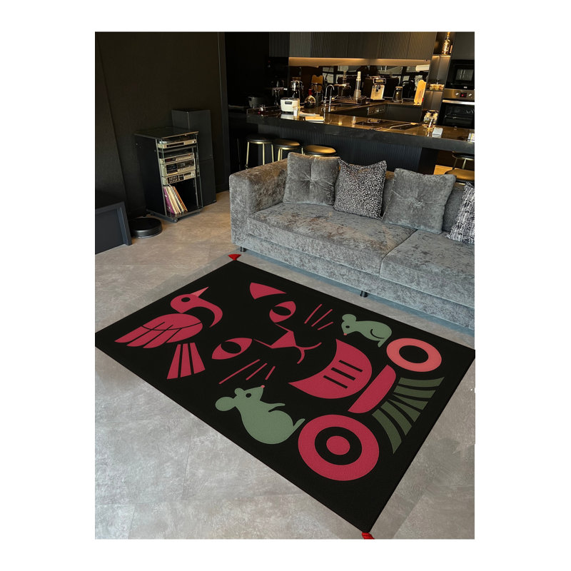 Tapis vert tissé à motif abstrait lavable Mosso, 4'7" x 6'7"