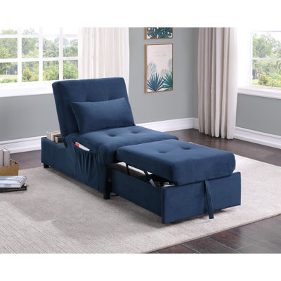 Banc en bois massif de velours bleu foncé avec espace de couchage coulissant - plateau relevable réglable et lit de rangement rembourré Cozy Sitting