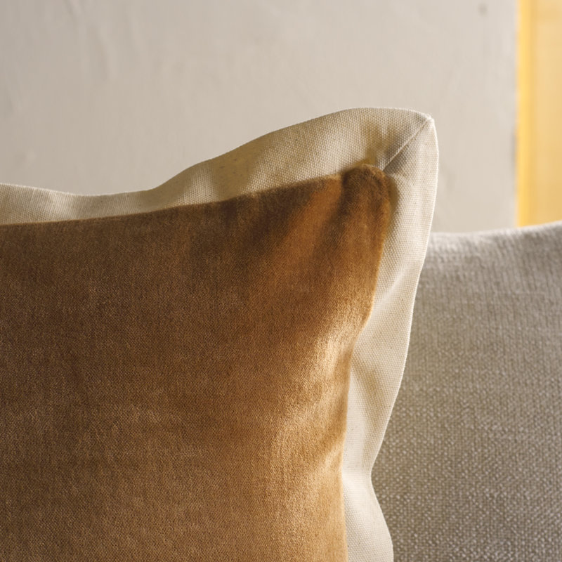 Camel and Natural Cotton Square Throw Pillow, 18" x 18"