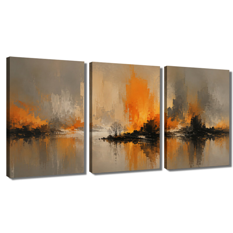 3 panneaux muraux, impression abstraite sur toile de paysage urbain, 16 * 24 pouces * 3