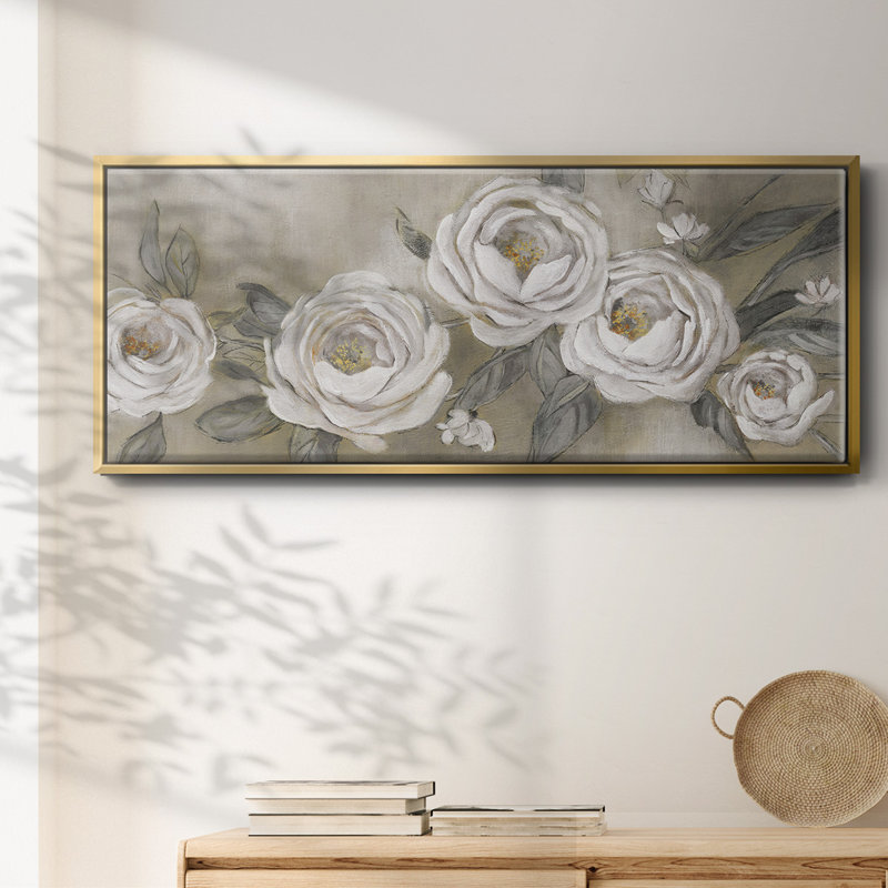 Cottage Roses- Framed Canvas, 12" H x 30" W