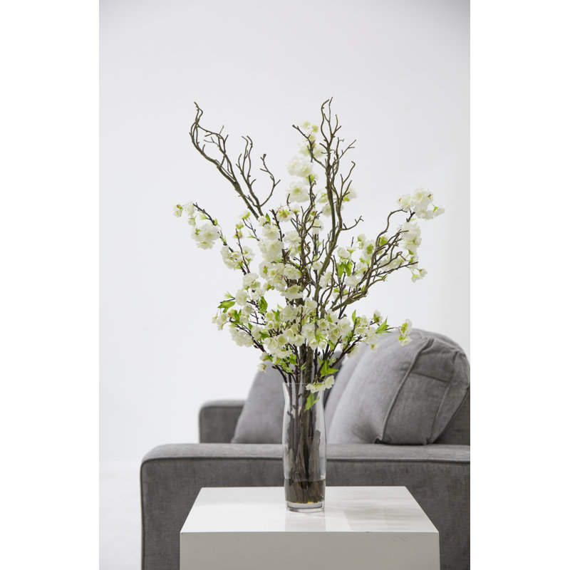 36.9 " H Faux Cherry Blossom Branch in Glass Vase