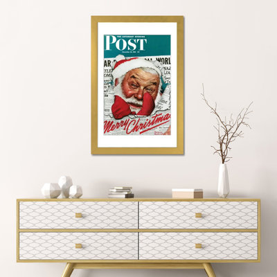 «Santa's In The News», reproduction d'art mural, papier d'art encadré