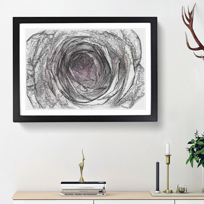 A Pale Pink Rose in Abstract - Picture Frame Graphic Art Print, Black Framed, 36cm H x 48cm W x 2cm D