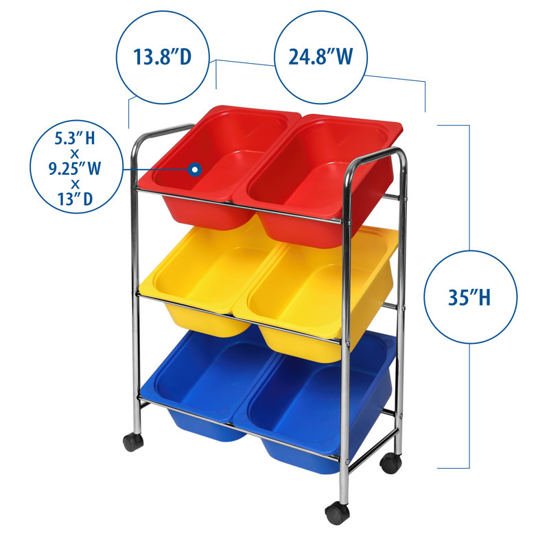 Multicolor 6-Bin Rolling Utility Organizer Storage Cart