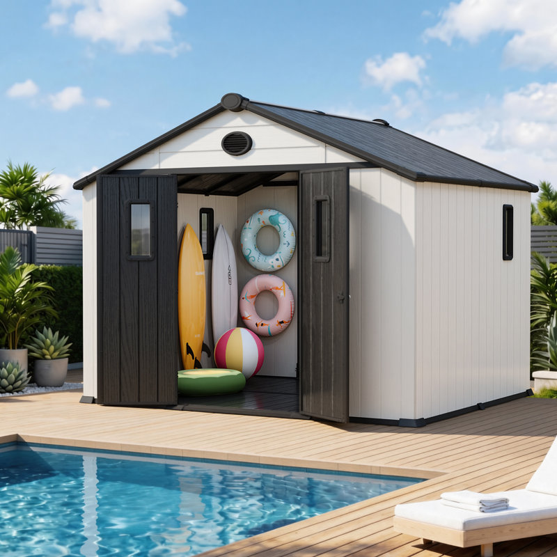 10 ft. W Aluminum Polypropylene Storage Shed, 242.4cm H x 301.2cm W x 241cm D