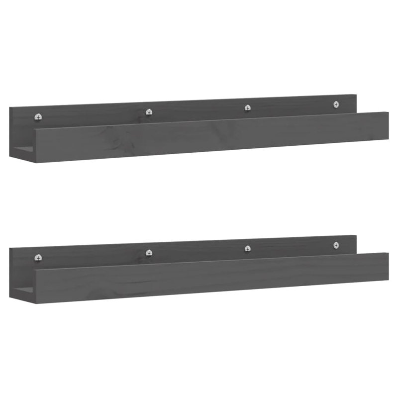 Hillbrand 2 -Piece Pine Solid Wood Bracket Shelf, 9cm H x 80cm W x 12cm D, Grey